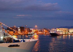 The Greek port of Piraeus at evening time